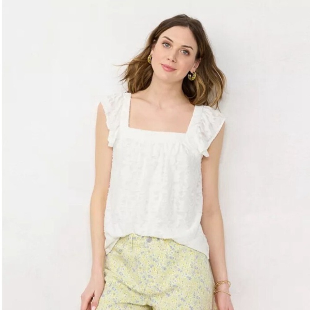 LC Lauren Conrad White Ruffle Tank Top nwt